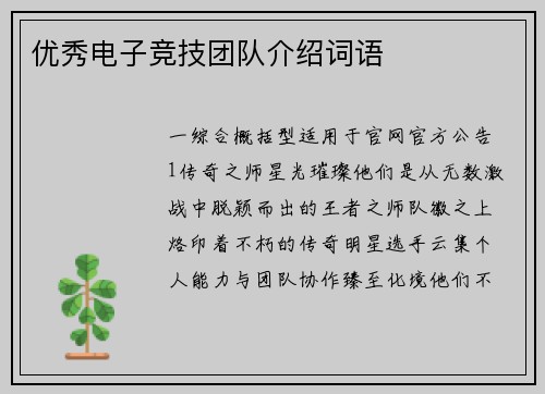 优秀电子竞技团队介绍词语